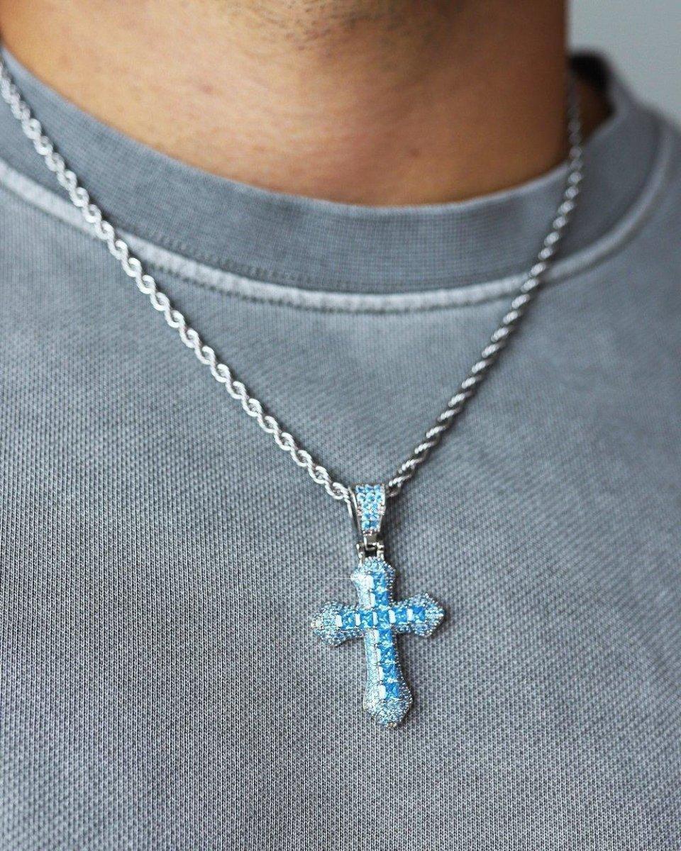 BLUE CROSS PENDANT. - WHITE GOLD - DRIP IN THE JEWEL