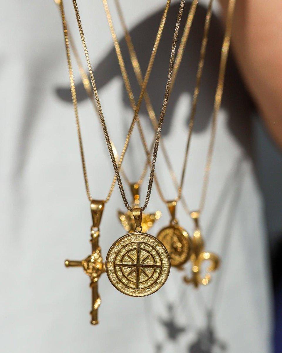 CLEAN COMPASS PENDANT. - 14K GOLD - DRIP IN THE JEWEL