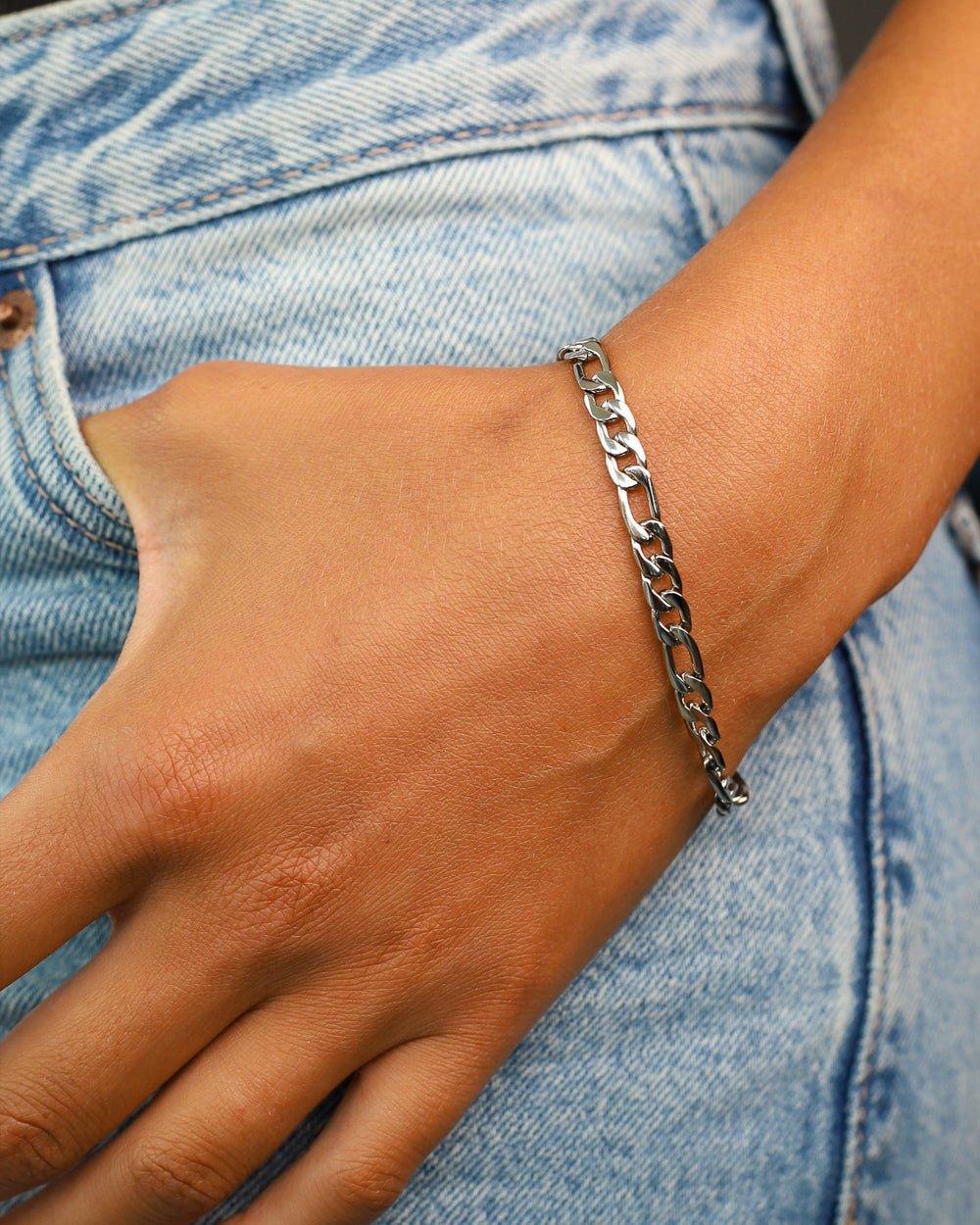 CLEAN FIGARO BRACELET. - 5MM WHITE GOLD - DRIP IN THE JEWEL