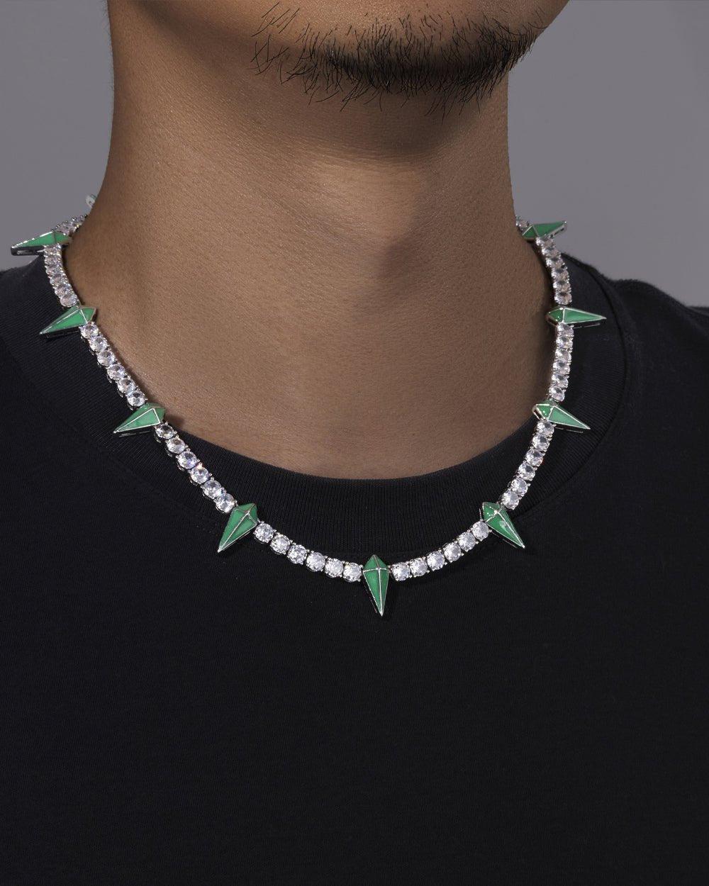 GREEN SPIKED BREAKER CHAIN. - WHITE GOLD - DRIP IN THE JEWEL