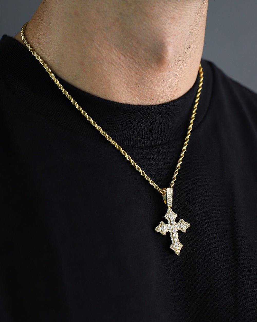 ICED BUDDED CROSS PENDANT. - 18K GOLD - DRIP IN THE JEWEL