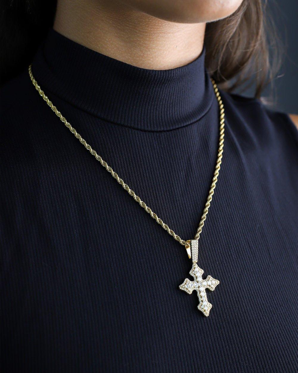 ICED BUDDED CROSS PENDANT. - 18K GOLD - DRIP IN THE JEWEL