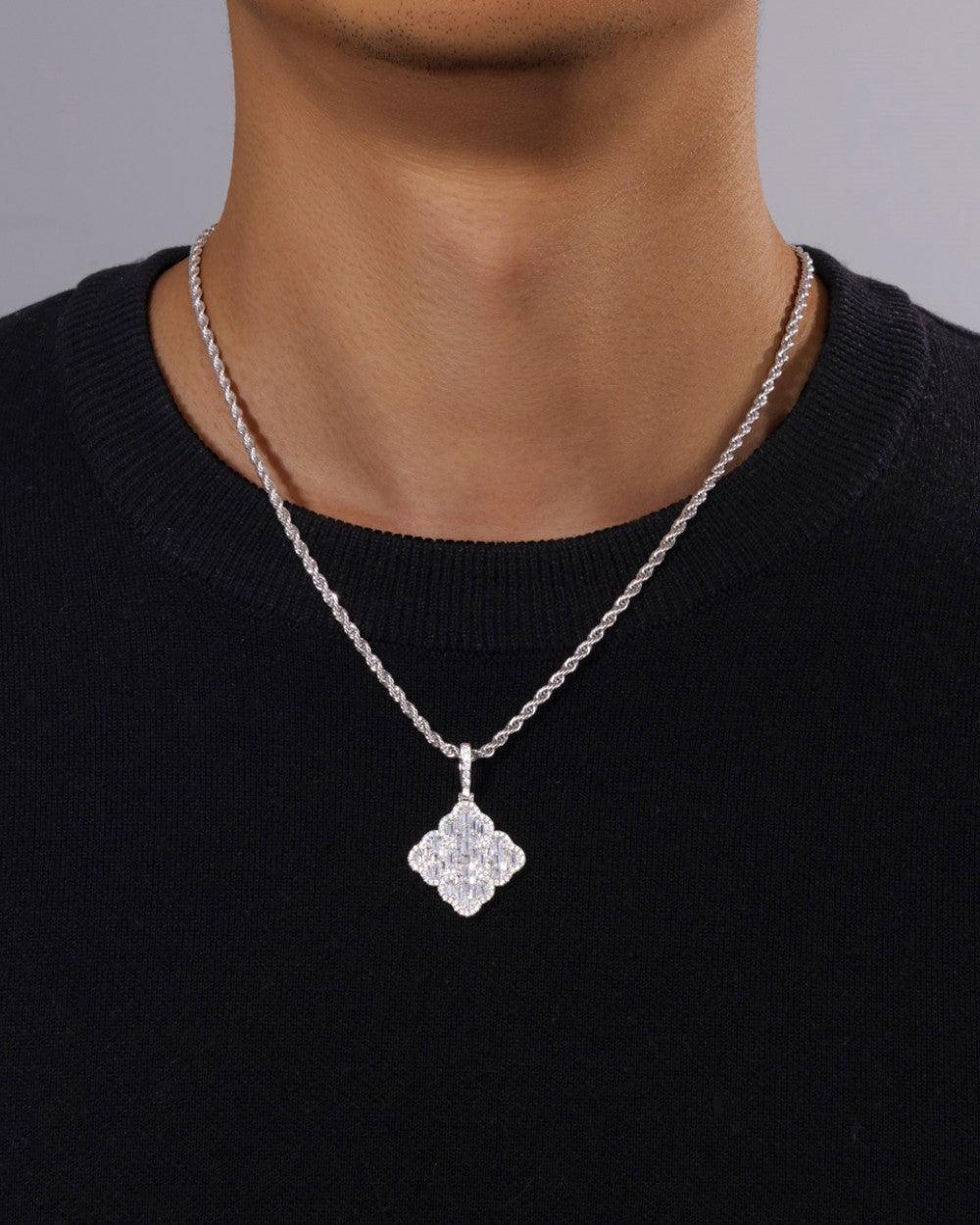ICED CLOVER PENDANT. - WHITE GOLD - DRIP IN THE JEWEL