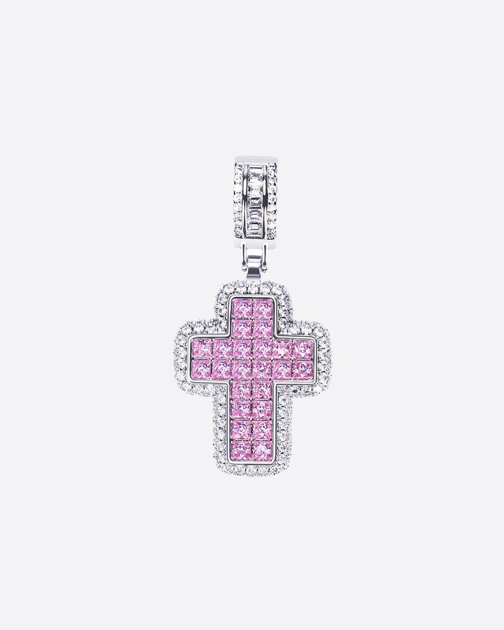 ICED PINK CROSS PENDANT. - WHITE GOLD - DRIP IN THE JEWEL