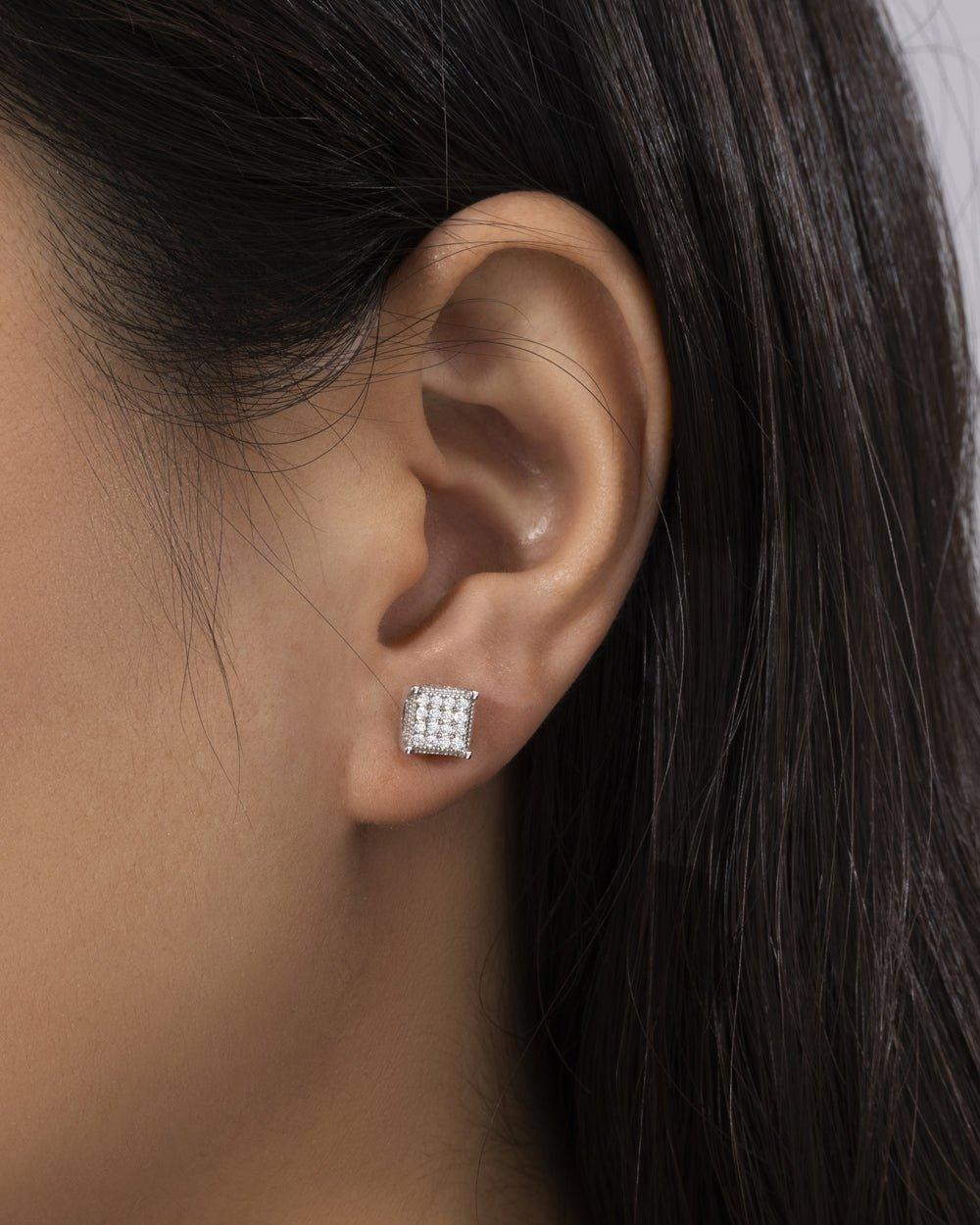 MOISSANITE ICED SQUARE EARRINGS. - WHITE GOLD - DRIP IN THE JEWEL