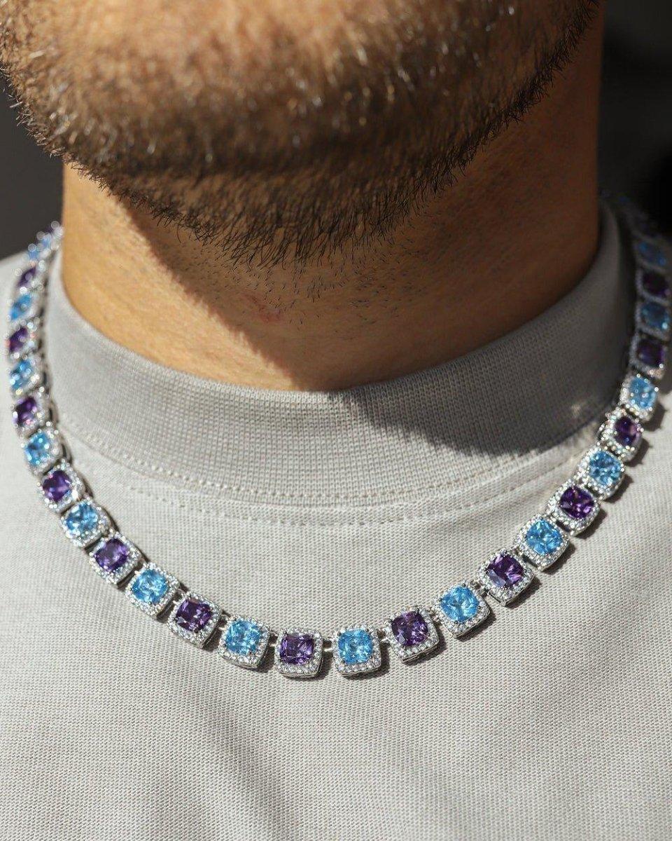 PURPLE & BLUE CLUSTER CHAIN. - WHITE GOLD ® - DRIP IN THE JEWEL